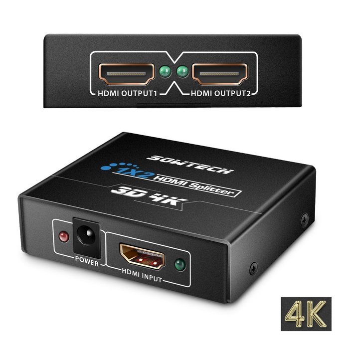 HDMI Splitter, SOWTECH(TM) 4K/2K HDMI Switch Powered Splitter 1X2 Signal Distributor 1 In 2 out with 1080P and...
