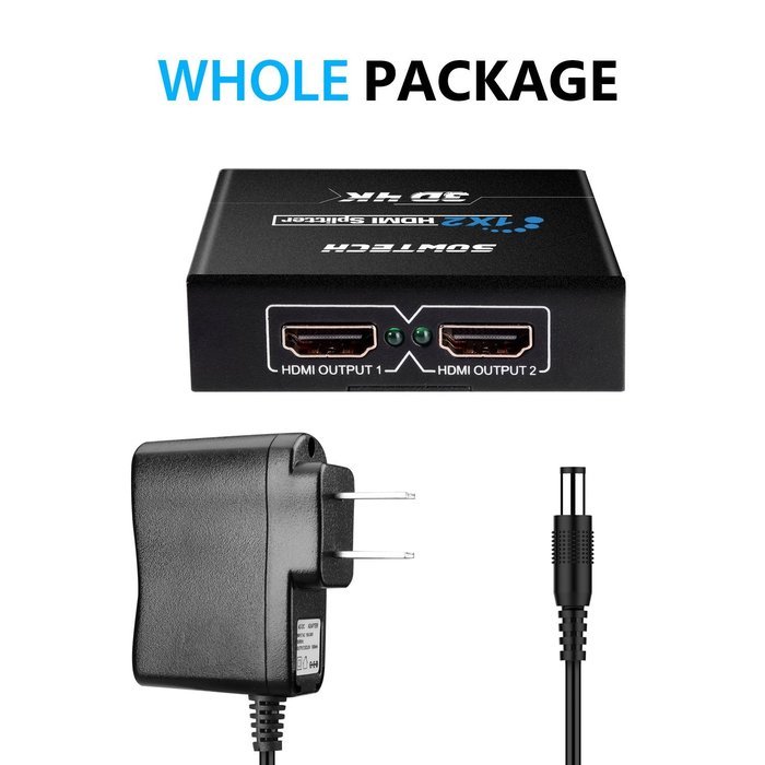 HDMI Splitter, SOWTECH(TM) 4K/2K HDMI Switch Powered Splitter 1X2 Signal Distributor 1 In 2 out with 1080P and... N4