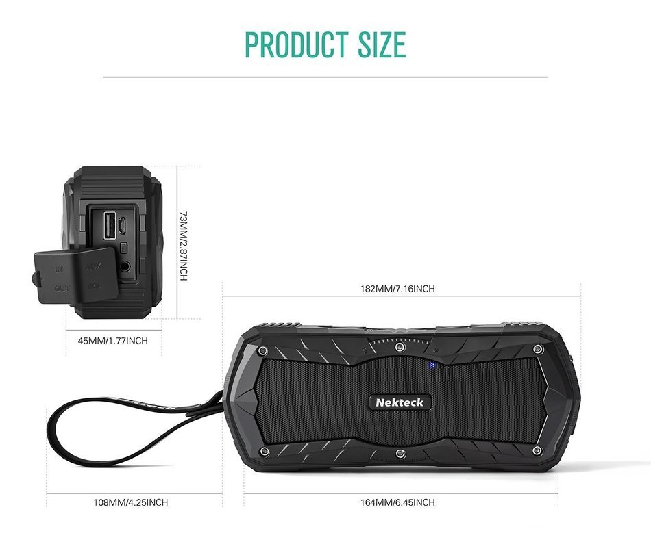 Nekteck Wireless Portable Bluetooth Speaker with 10W Audio Output, IP65 Water-resistant & Dustproof, Shockproof... N6