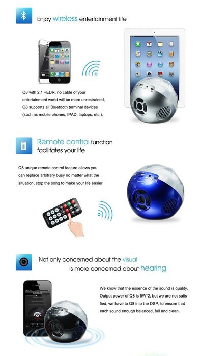 SmartDirect Hi-fi Bluetooth Color Ball Speaker and Remote with Starry LED Night Light