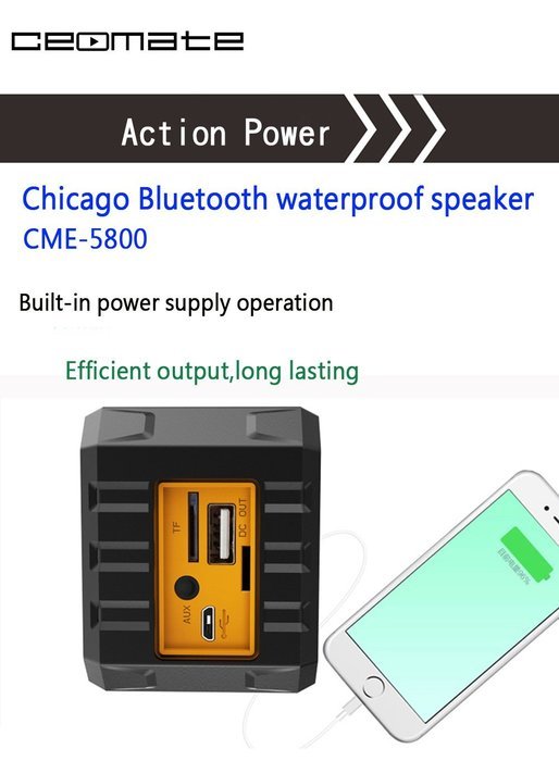 Ceomate Wireless Power bank Waterproof IP65 Shockproof Outdoor Bluetooth Speaker N6