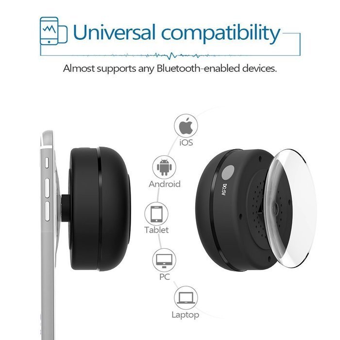 LEKOO Portable Shower Speaker Wireless Waterproof Bluetooth 3.0 Hands-free Speakerphone (Black) N2