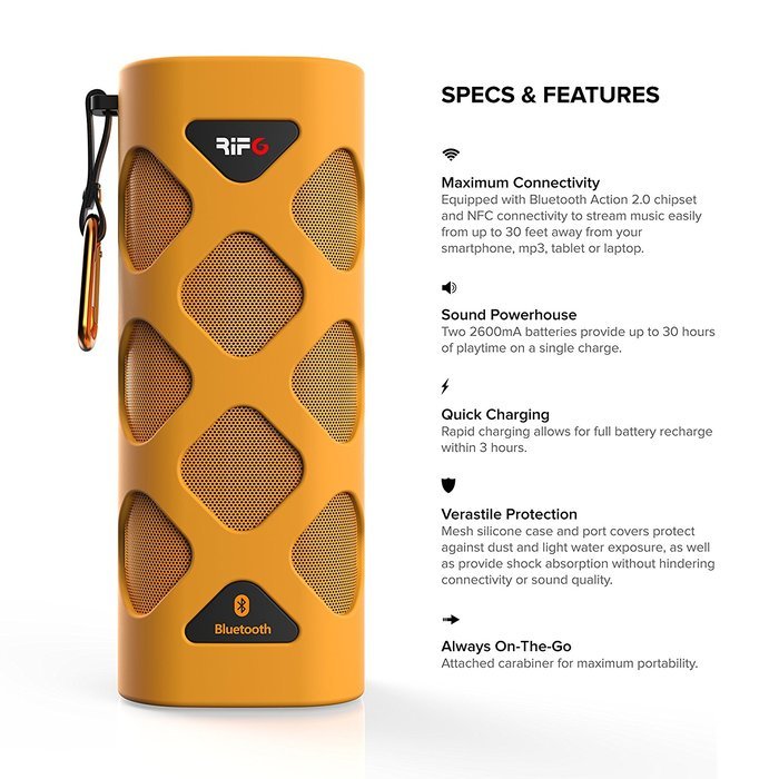 RIF6 Bluetooth CSR 4.0 Speaker, Portable, Wireless, Rechargeable with 10W Power and 30 Hour Battery, Built-in... N4
