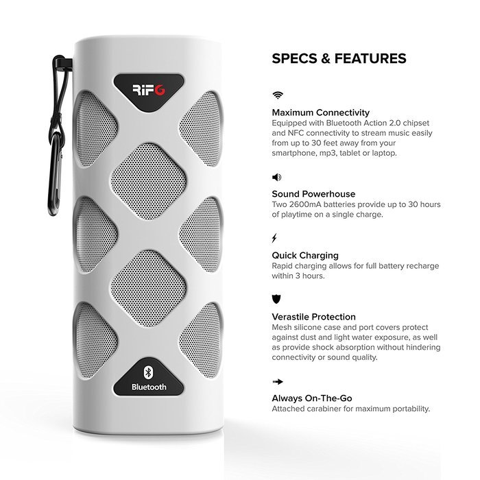 RIF6 Bluetooth CSR 4.0 Speaker, Portable, Wireless, Rechargeable with 10W Power and 30 Hour Battery, Built-in... N9