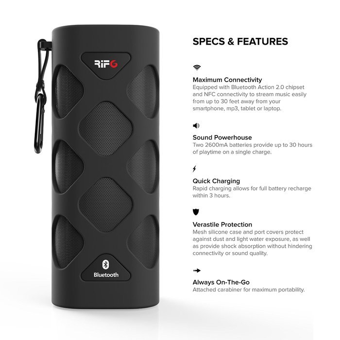 RIF6 Bluetooth CSR 4.0 Speaker, Portable, Wireless, Rechargeable with 10W Power and 30 Hour Battery, Built-in... N12