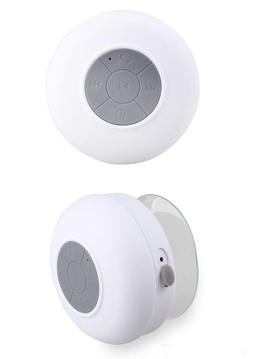 Water Resistant Wireless Bluetooth 3.0 White Speaker with Built-In Mic, Volume Control, Handsfree Suction Cup,...