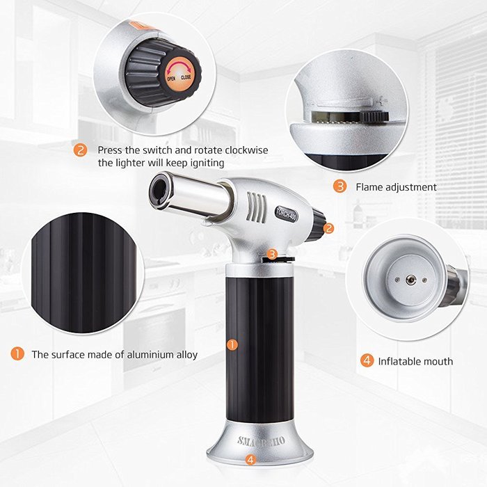 SMAGREHO Professional Kitchen Butane Culinary Torch for Creme Brulee and Food , refillable (butane gas not included) N3
