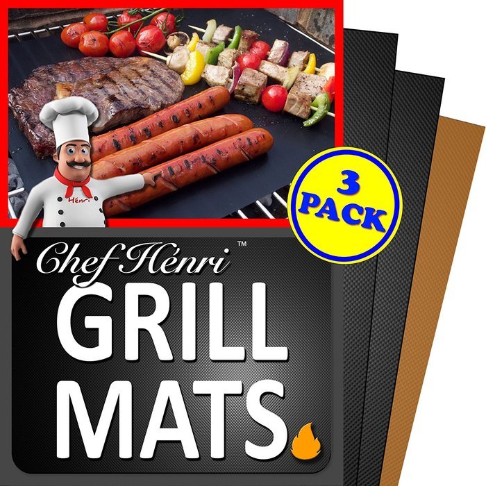 Chef Henri Grill Mat Lifetime Guarantee Set Of 3 Heavy Duty, Non-Stick Grilling Mats and Baking Mat - 16 x 13...