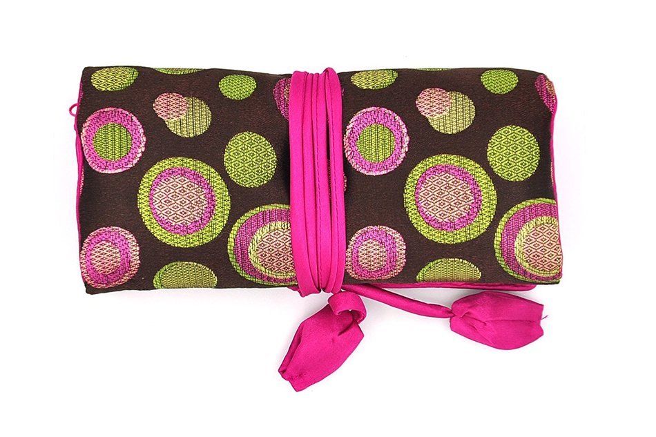 iSuperb&reg; Travel Jewelry Roll Polka Dot with Silk Embroidery Brocade Elegant and Bold Travel Jewelry Case (Polka...