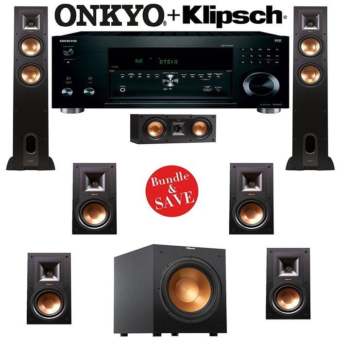 Klipsch Reference R-26F 7.1 Home Theater System with Onkyo TX-RZ810 7.2-Ch Network AV Receiver