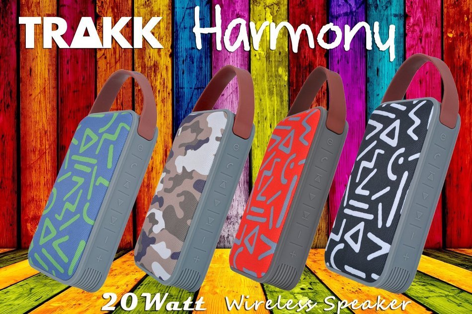 TRAKK Harmony New Model 20W 360 Degree Sound Durable Art Fabric Portable Bluetooth Speaker with Power Bank Immersive... N23
