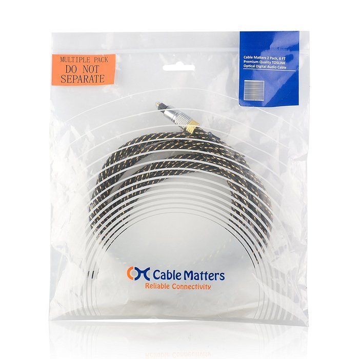 Cable Matters Gold Plated Toslink Digital Optical Audio Cable with Metal Connectors and Braided Jacket 6 Feet N8