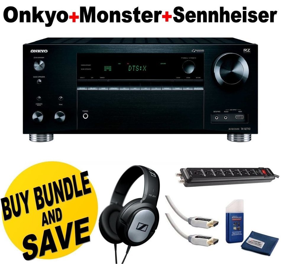 Onkyo TX-RZ710 7.2 Channel Network A/V Receiver + Monster Home Theater Accessory Bundle + Sennheiser HD201 Headphones...