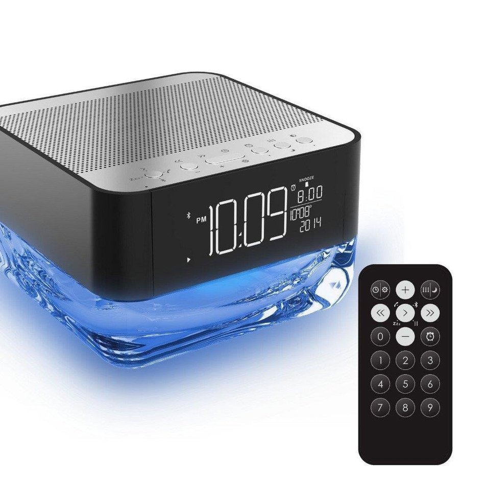 Portable Wireless Bluetooth Speaker With Clock Alarm Enhanced Bass Radio For iPhone iPad Tablet Color White&Silver