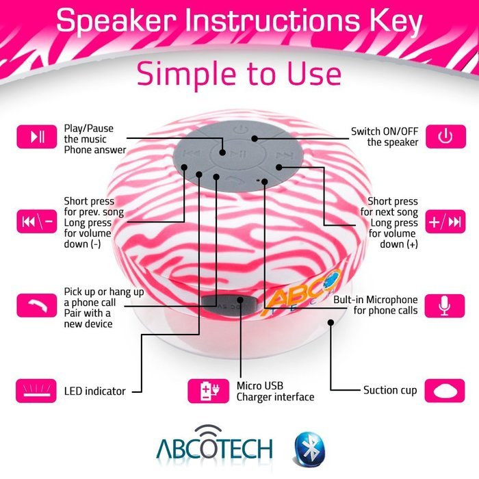Abco Tech Water Resistant Wireless Bluetooth Shower Speaker with Suction Cup and Hands-Free Speakerphone, Aqua N9