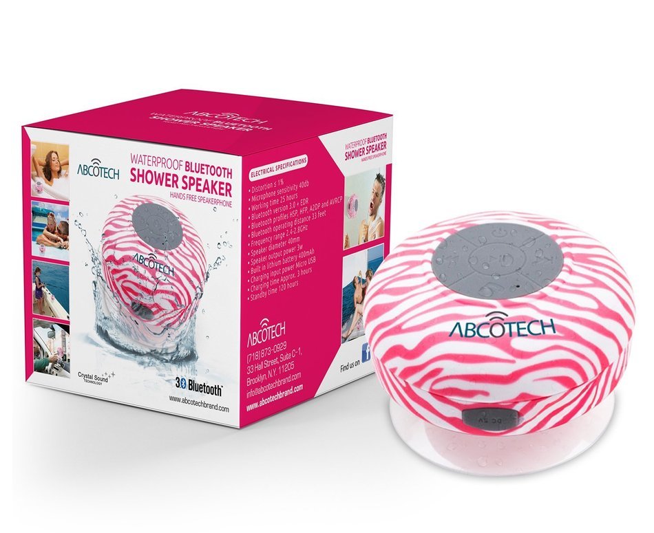 Abco Tech Water Resistant Wireless Bluetooth Shower Speaker with Suction Cup and Hands-Free Speakerphone, Aqua N10