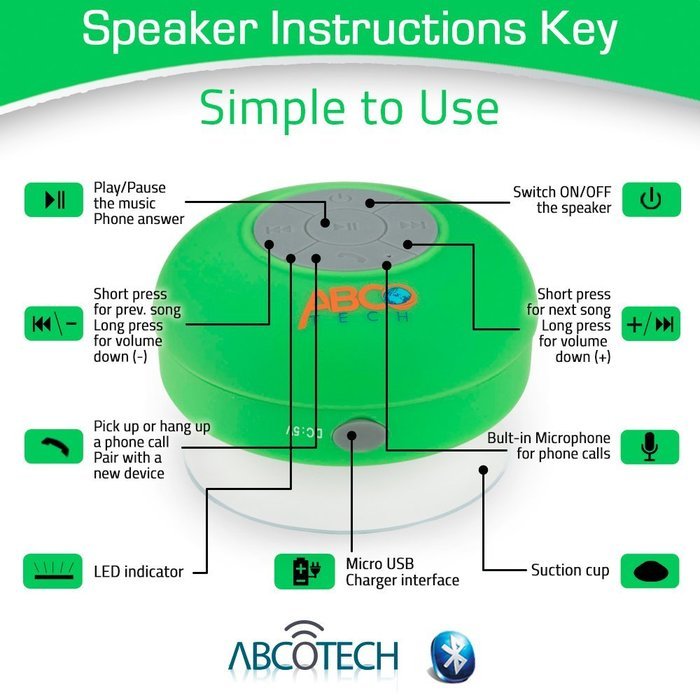 Abco Tech Water Resistant Wireless Bluetooth Shower Speaker with Suction Cup and Hands-Free Speakerphone, Aqua N15
