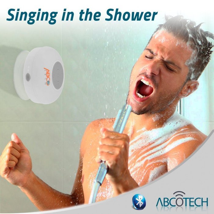 Abco Tech Water Resistant Wireless Bluetooth Shower Speaker with Suction Cup and Hands-Free Speakerphone, Aqua N41