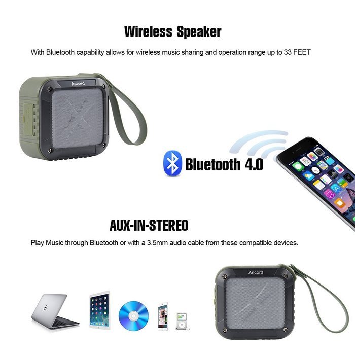 Portable Wireless Bluetooth Speakers With FM Radio by Ancord,Enhanced Bass & Built-In Microphone 12 Hour Rechargeable... N5