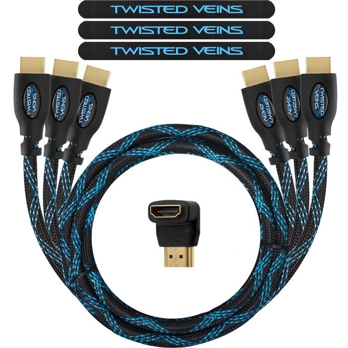 Twisted Veins 6ft High Speed HDMI 3 Pack (includes Three 6' cables, Right Angle Adapter, Velcro Ties) - Latest...