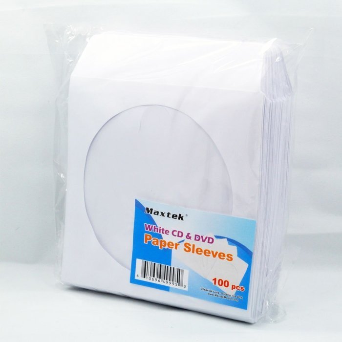 100 Pack Maxtek Premium Thick White Paper CD DVD Sleeves Envelope with Window Cut Out and Flap, 100g Heavy Weight. N3