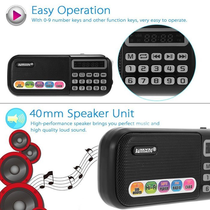 Docooler BANNIXING B-898E FM Radio Speaker Audio Player Digital LED Display Support TF Card Music Play Stereo... N2