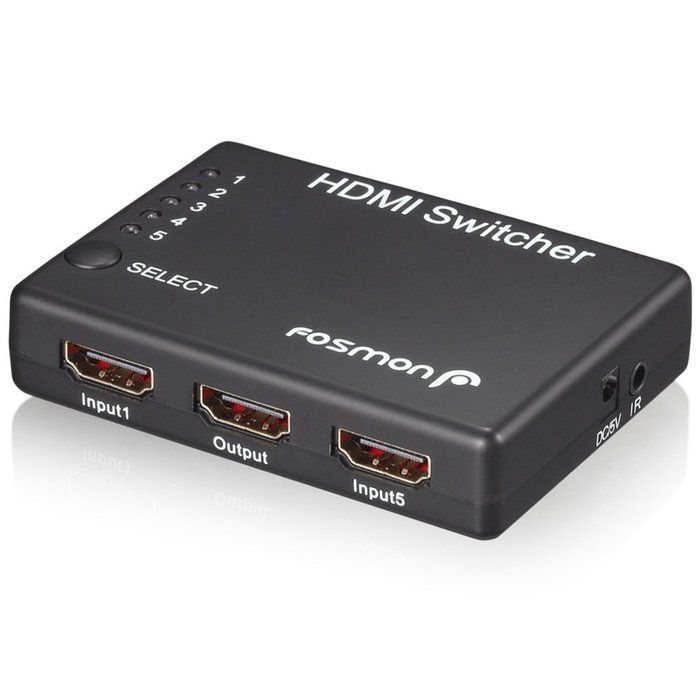 Fosmon HD1832 Intelligent 5x1 5-Port HDMI Switch/Switcher with IR Remote and AC Adapter Supports 3D N2