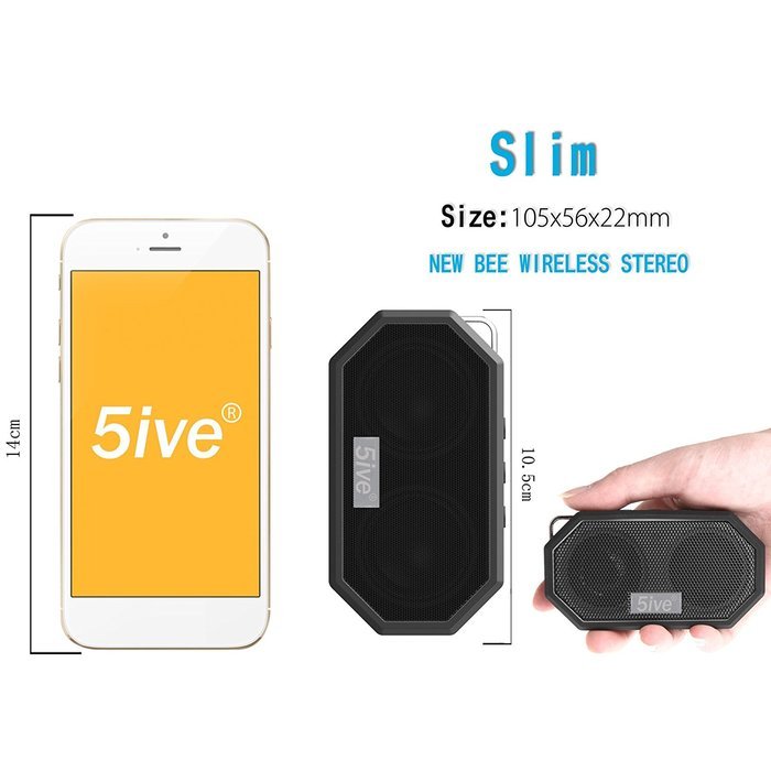 5ive Sport Rugged Outdoor & Shower Bluetooth 4.0 Speaker Portable Stereo IP65 Waterproof Speaker with Built-in... N5