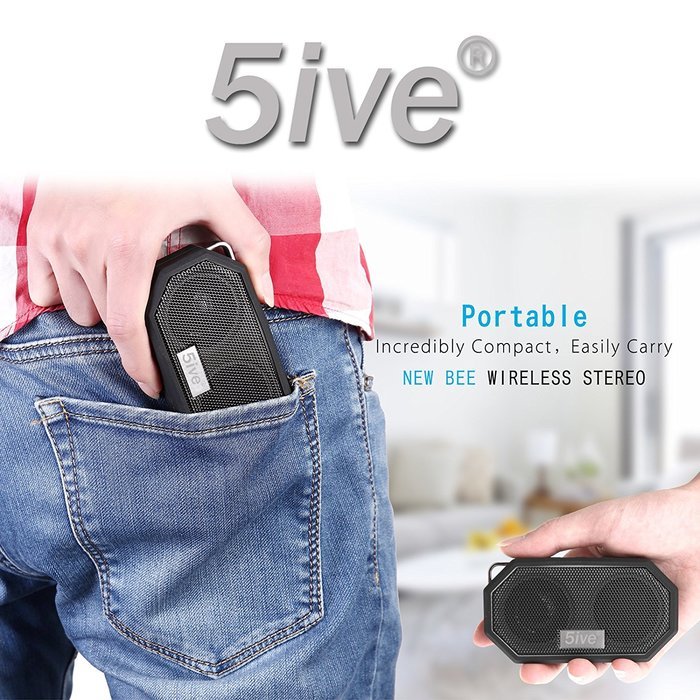 5ive Sport Rugged Outdoor & Shower Bluetooth 4.0 Speaker Portable Stereo IP65 Waterproof Speaker with Built-in... N7