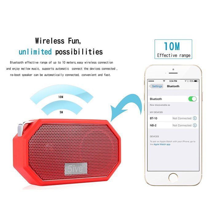 5ive Sport Rugged Outdoor & Shower Bluetooth 4.0 Speaker Portable Stereo IP65 Waterproof Speaker with Built-in... N11