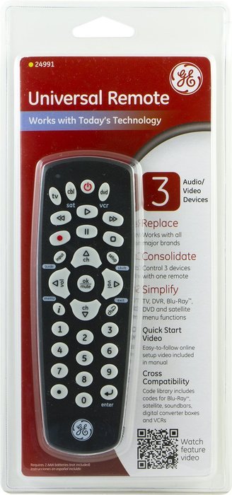 GE 3-Device Universal Remote, Black, 24991 N2