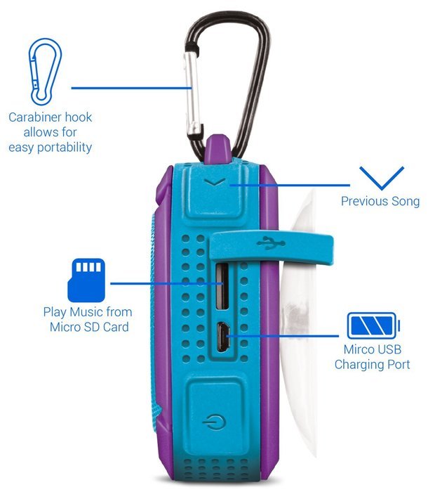 Aduro&reg; AquaSound WSP60 Shock / Splash / Dirt / Snow proof, Wireless Speaker - Smartphones & Bluetooth Devices... N5