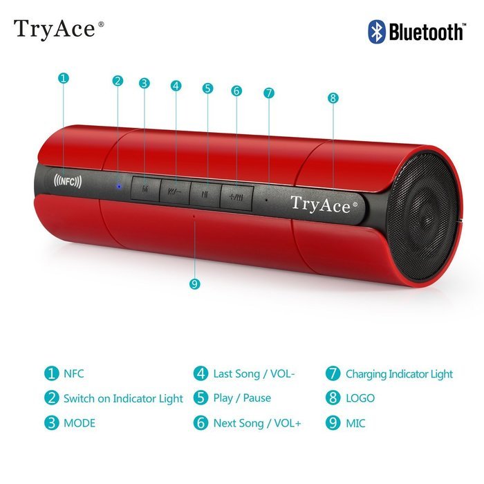 TryAce&reg; Portable Boombox NFC Wireless Bluetooth Speaker, Ultra Bass Booster/Power Crystal-Clear Sound/Subwoofer... N10