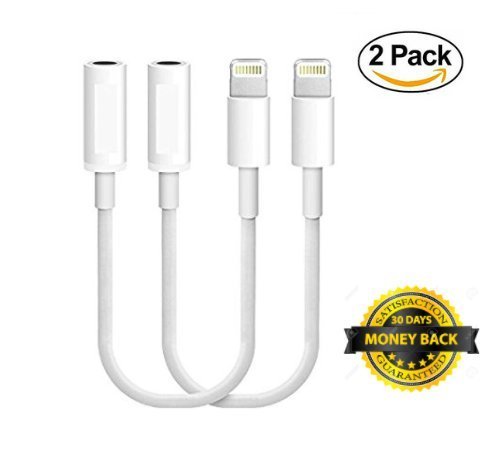 2 pack Lightning to 3.5 mm headphone Jack adapter compatible for iPhone 7