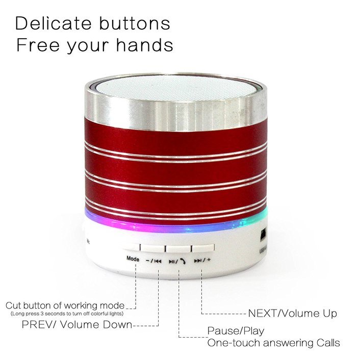 WESDAR Bluetooth Speakers with Lights For iPhone Android Bluetooth 4.0 - 5V 500mah RED - Weight in 7oz , R-052-2 N5