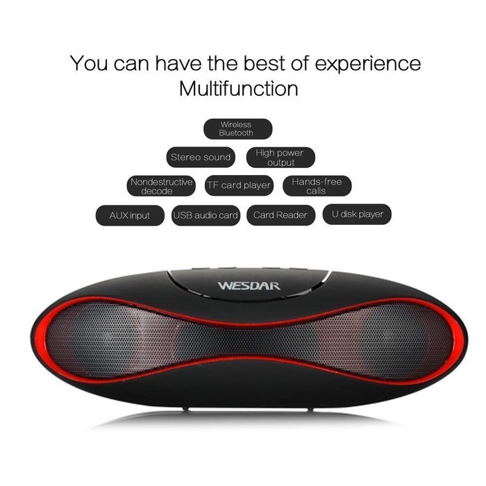 WESDAR Bluetooth Speakers with Lights For iPhone Android Bluetooth 4.0 - 5V 500mah RED - Weight in 7oz , R-052-2 N14