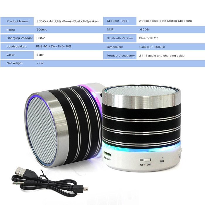 WESDAR Bluetooth Speakers with Lights For iPhone Android Bluetooth 4.0 - 5V 500mah RED - Weight in 7oz , R-052-2 N18