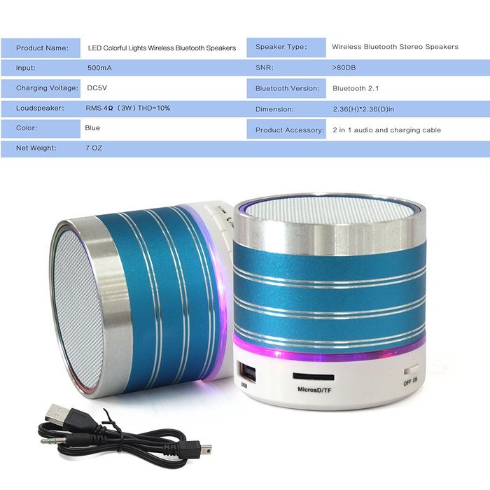 WESDAR Bluetooth Speakers with Lights For iPhone Android Bluetooth 4.0 - 5V 500mah RED - Weight in 7oz , R-052-2 N27