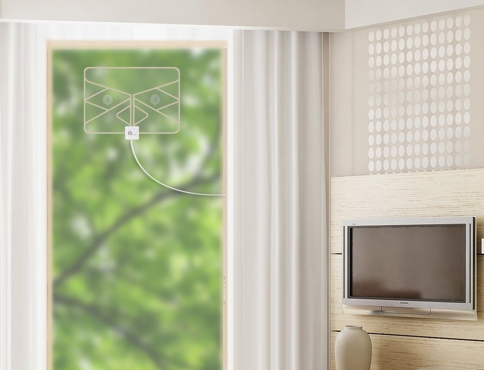 1byone Window Antenna 50 Miles Super Thin HDTV Antenna with 20ft Coaxial Cable, Extreme Soft Design and Lightweight N4