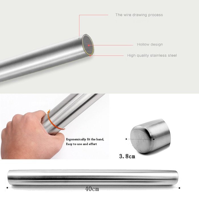 TedGem Stainless Steel Rolling Pin, Metal Rolling Pin for Bakers, Cookie & Pastry Dough N6