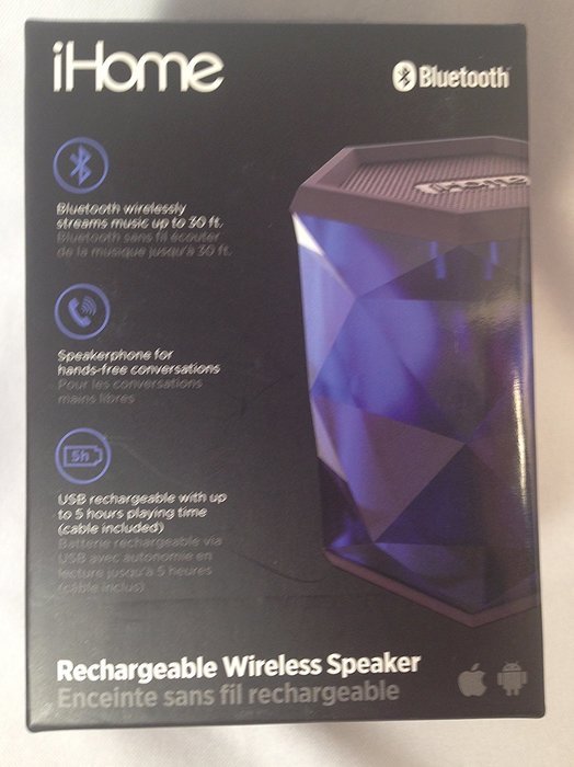 iHome Blue Translucent Glass Rechargeable Bluetooth Wireless Speaker iBT67LTC N2