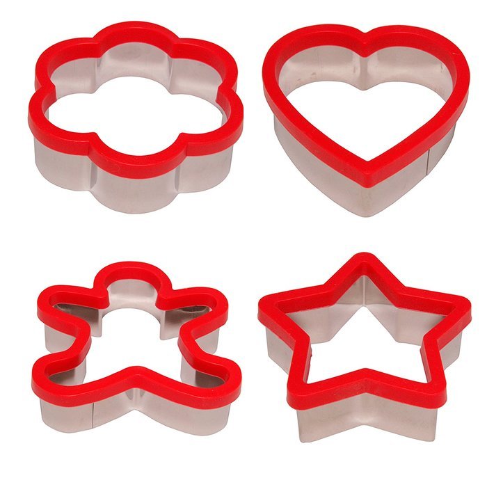 Stately Kitchen's Soft Grip Large 3 inch Cookie Cutter Set of 4 - Ginger Bread Man Cookie Cutter, Heart Cookie...