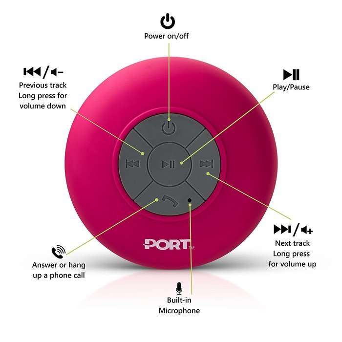 PORT Water Proof Bluetooth 3.0 Speaker, Water Resistant Mini Wireless Shower Speaker, Handsfree Portable Speakerphone... N4