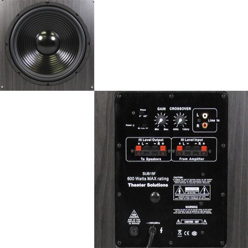 Theater Solutions 5.1 Home Theater 6.5" Speaker Set with Center, 15" Powered Sub and More TS65CL51SET9 N3