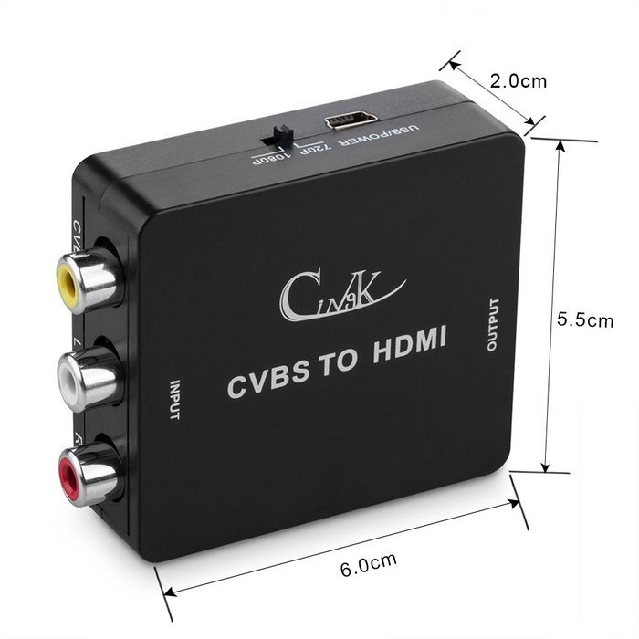 Cingk Mini RCA Composite CVBS AV to HDMI Video Audio Converter Adapter for TV/PC/PS3/Blue-Ray DVD,Black N4