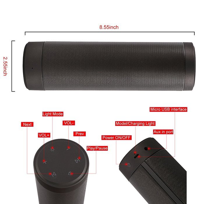 LUOOV Colorful Portable Wireless Bluetooth Speaker with 6 light models and HD Sound and Bass (Black) N3