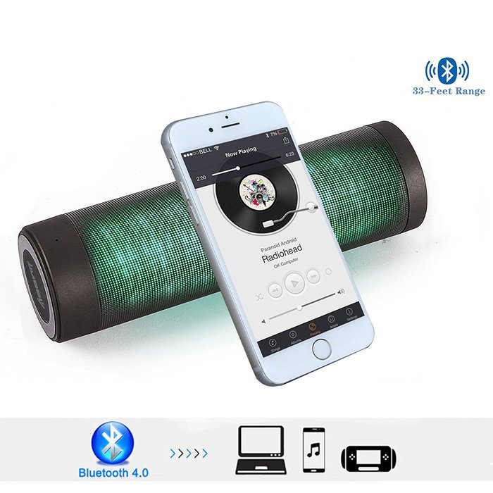 LUOOV Colorful Portable Wireless Bluetooth Speaker with 6 light models and HD Sound and Bass (Black) N4