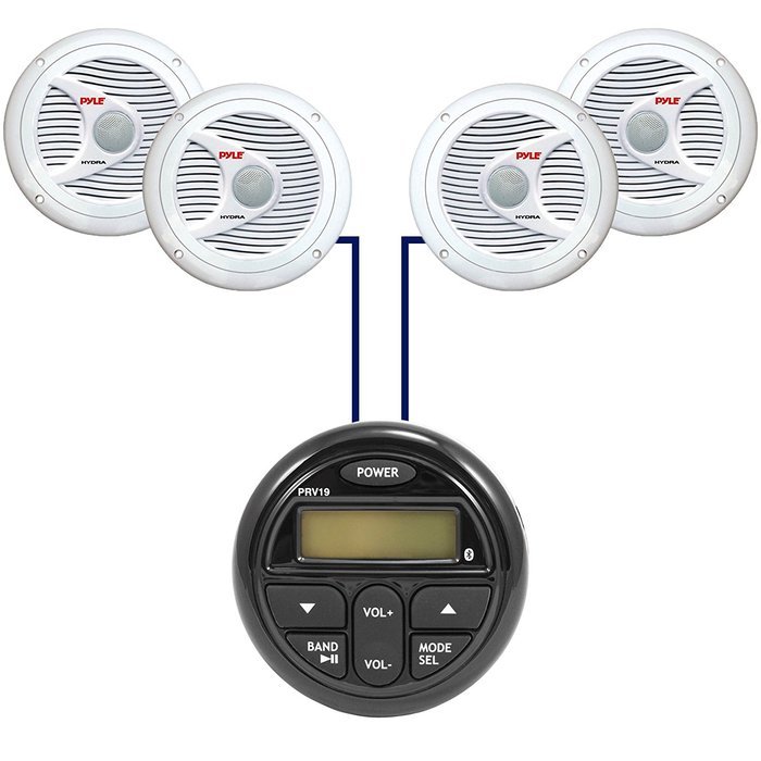 New Milennia PRV19 Bluetooth Marine Boat Yacht Gauge Style AM/FM 4 x 40W Stereo Player w/ Rear USB Input With...