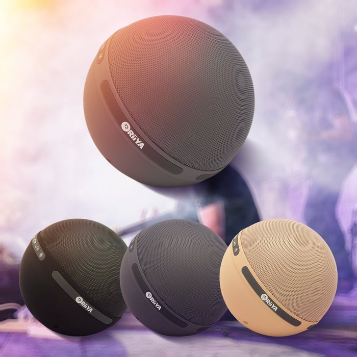 RiiYA Round Glow Portable Wireless Bluetooth 4.1 Speaker with 5 Disco LED Light & Build in Microphone - Black