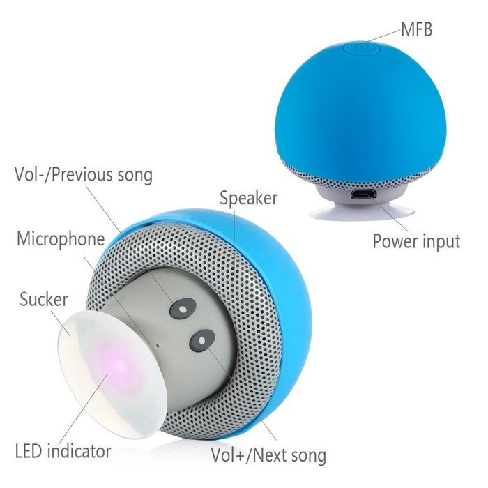 Bluetooth Speaker with Microphone, Ottertooth Mini Cute Mushroom Style with Suction Cup, adheres on the Back of... N17